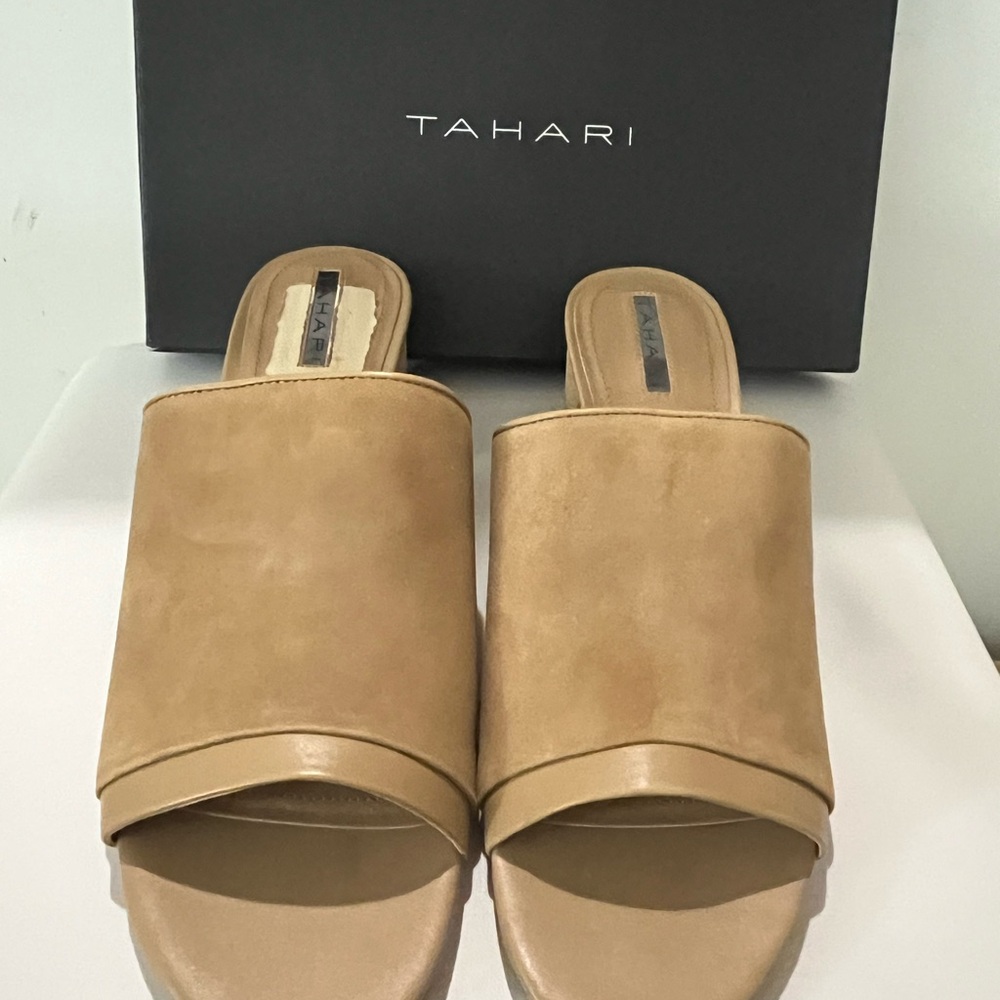 Tahari Women's Beige Suede Leather Mules